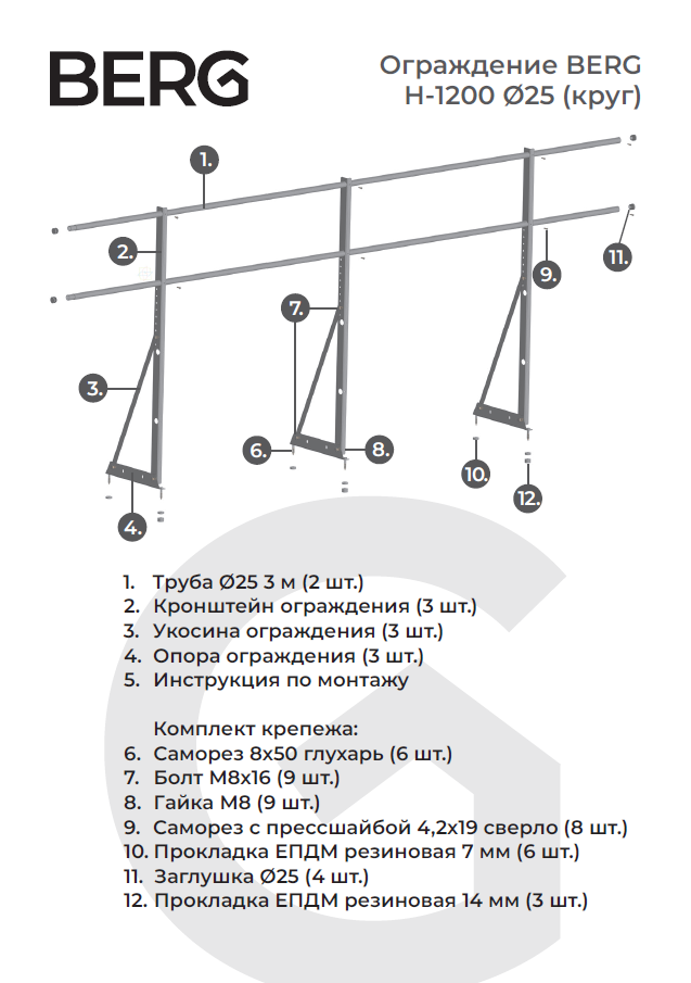 Чертеж Ограждение Berg высота_1200мм